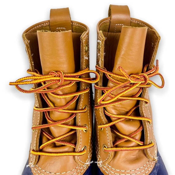 L.L. Bean Classic Tan & Navy Unlined 8" Duck Boots - Picture 3 of 6